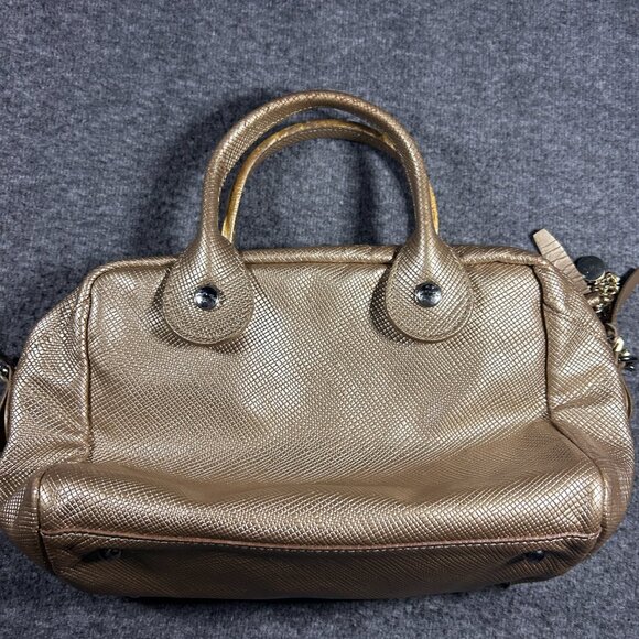 Longchamp Quadri Handbag Purse Leather Metallic Gold Charms Keychains - Picture 15 of 16